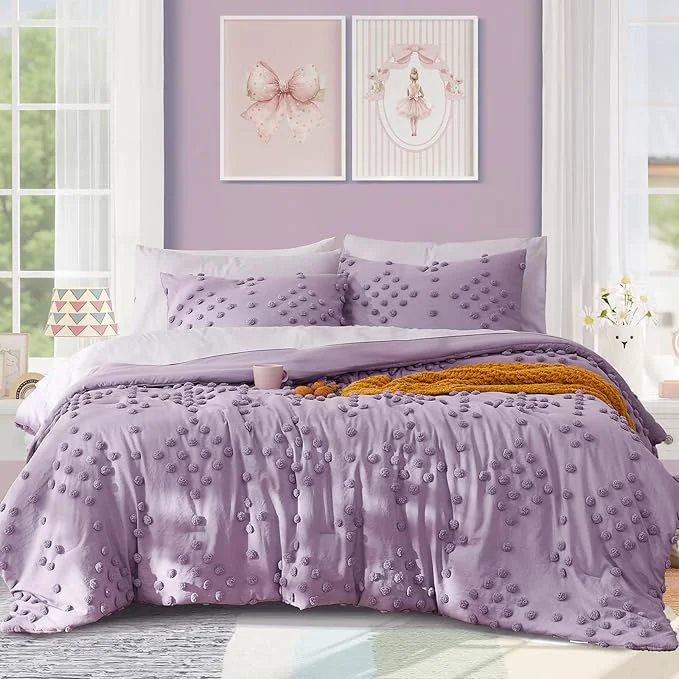 Exceptional Geniospin Purple Full Comforter Set for Girls- 7 Pieces Pom Tufted Bed in A Bag Full Bedding Sets with Sheets Pillowcases amp Shams All Season Kids Comforter Set Sustainable