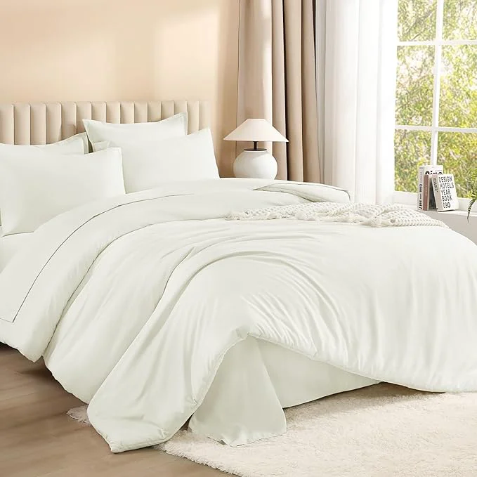 Exclusive Litanika King Size Comforter Set Ivory – 7 Pieces Bed in a Bag King Bedding Comforter Sets Solid Lightweight Bed Set with Comforter Sheets Pillowcases amp Shams Enhanced