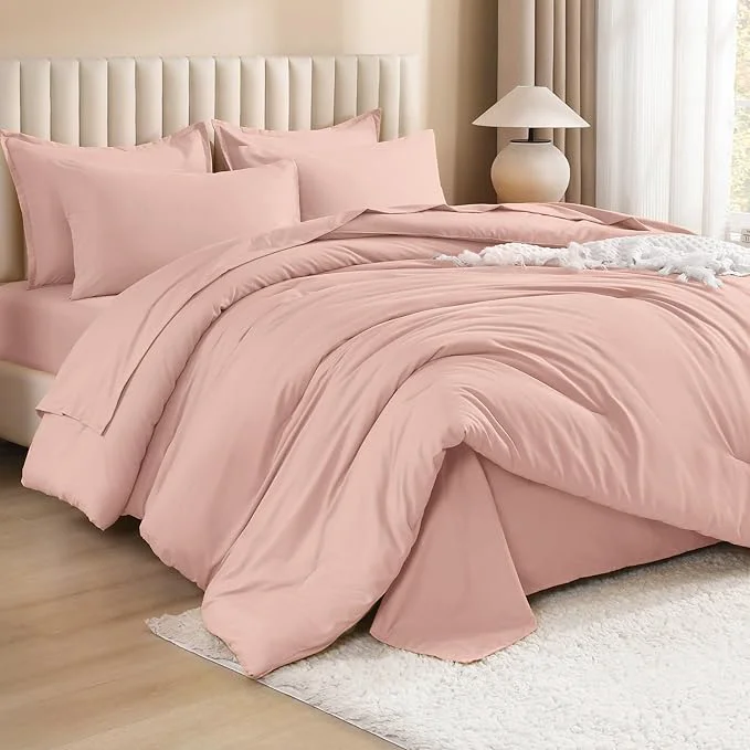 User-Friendly Litanika Comforter Full Size Set Blush Pink – 7 Pieces Bed in a Bag Full Bedding Comforter Sets Plain Lightweight Bed Set with Comforter Sheets Pillowcases amp Shams Superior