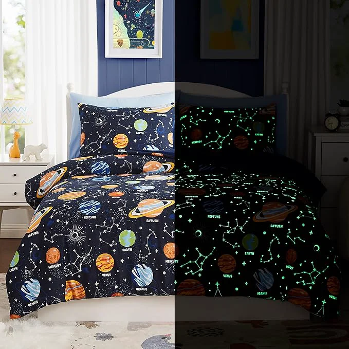 Solid Full Kids Comforter Set – 7 Pieces Full Bedding Sets for Boys Teen Glow in The Dark Space Bed in A Bag with Sheets Outstanding