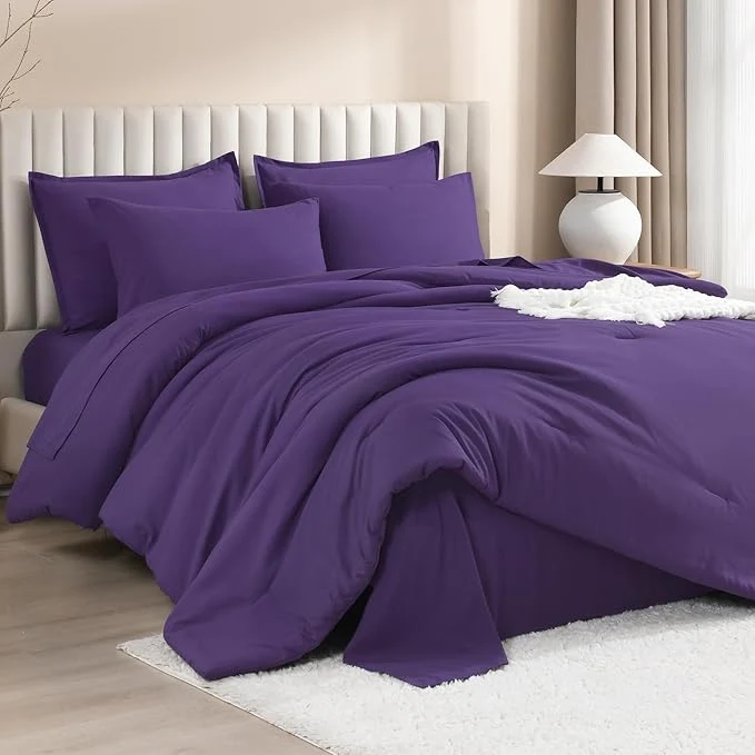 Environmentally Friendly Litanika Comforter Queen Size Set Purple – 7 Pieces Bed in a Bag Queen Bedding Comforter Sets Plain Lightweight Bed Set with Comforter Sheets Pillowcases amp Shams Green