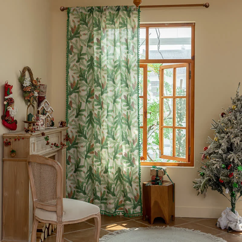 Relaxed Ownkoti Pinecone Leaf Print Tassel Curtain Consistent