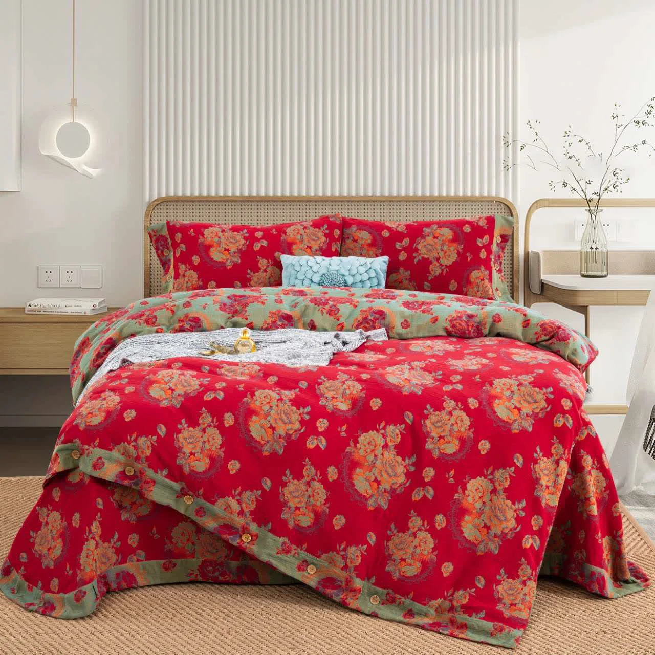 Artisan Ownkoti Luxurious Flower Pure Cotton Gauze Bedding 4PCS Proven