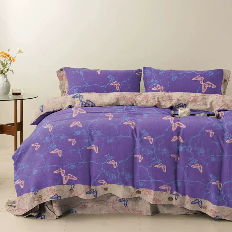 Clean Ownkoti Butterfly Cotton Reversible Bedding Set 4PCS Classic