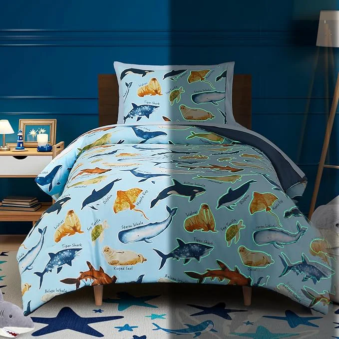 Proven Twin Comforter Set for Boys Kids – 5 Pieces Glow in The Dark Ocean Animals Twin Bedding Sets for Kids Ultra Soft Bed in A Bag with Sheets Prestigious