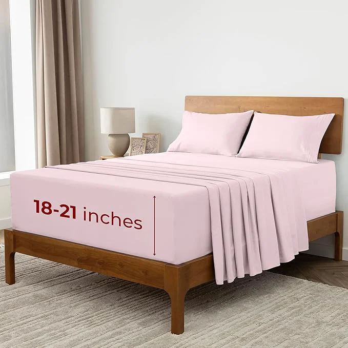 Efficient Mellanni Extra Deep California King Sheets – 4 PC Iconic Collection Bedding – Hotel Luxury Ultra Soft Cooling Bed Sheets – Wrinkle Fade Stain Resistant Cal King Blush Pink Convenient