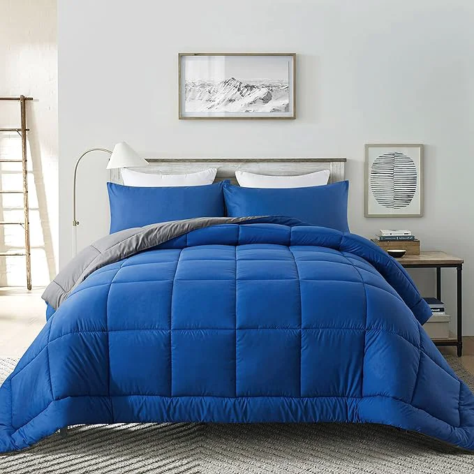 Classic DOWNCOOL Queen Comforter Set -All Season Bedding Comforters Sets with 2 Pillow Cases-3 Pieces Bedding Sets Queen -Down Blue Grey Queen Size Comforter Sets 88 quot x92 quot Smooth
