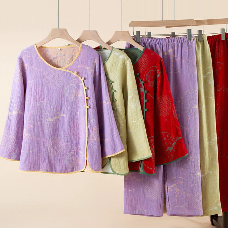 Powerful Ownkoti Oriental Retro Jacquard Cotton Gauze Loungewear Elegant