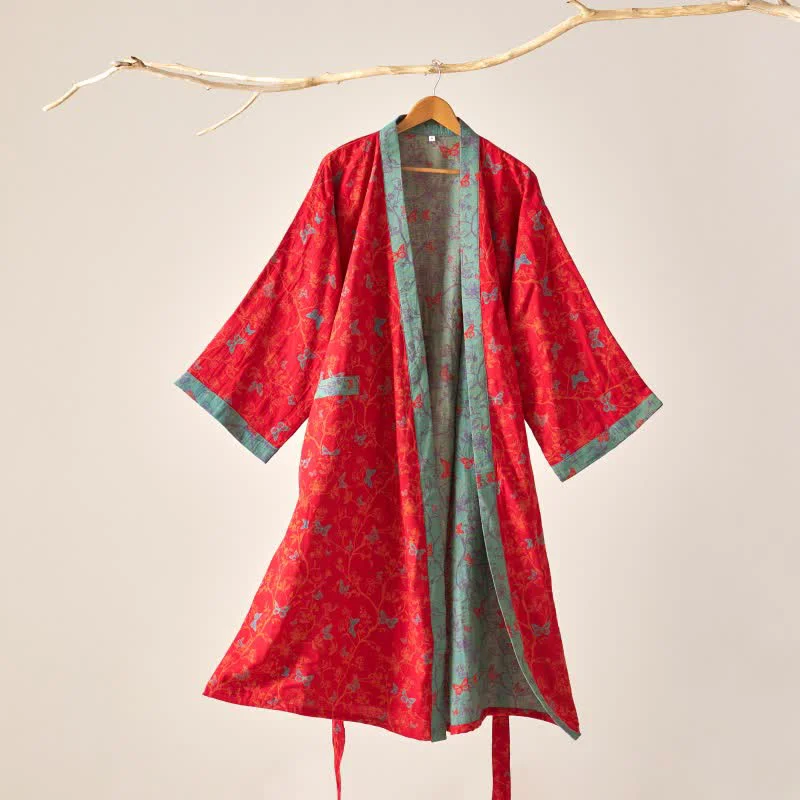 Breathable Ownkoti Cotton Gauze Vintage Butterfly Kimono Robe Traditional