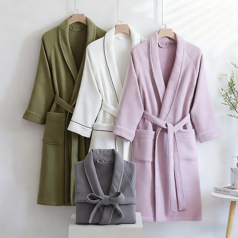Practical Ownkoti Unisex Cotton Solid Color Robe Sophisticated