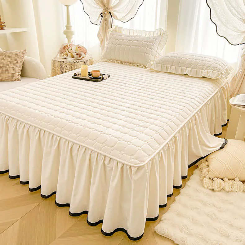 Crafted Ownkoti Checked Quilted Bed Skirt Sheet Solid