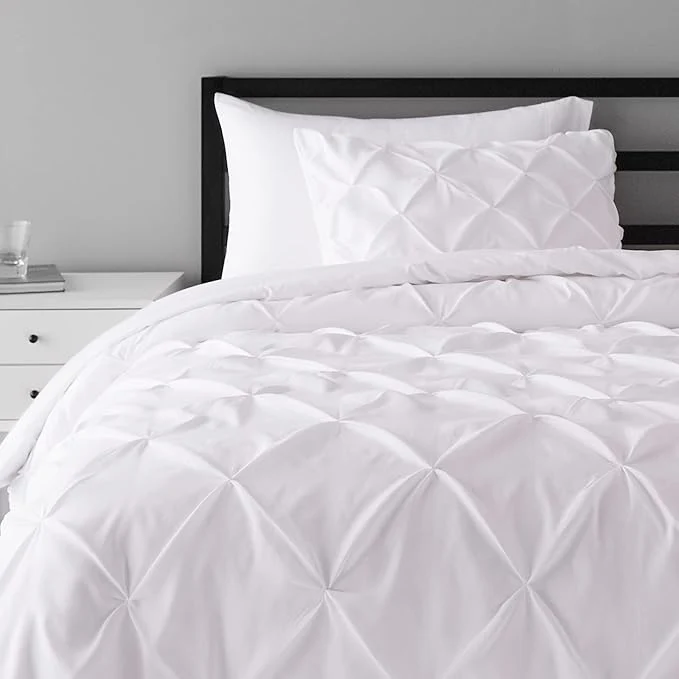 Elite Amazon Basics Soft Lightweight Twin Size Comforter Set All-Season Down- 2-Piece Bedding Set Pinch Pleat Design with Piped Edges Twin TwinXL Bright White Modern