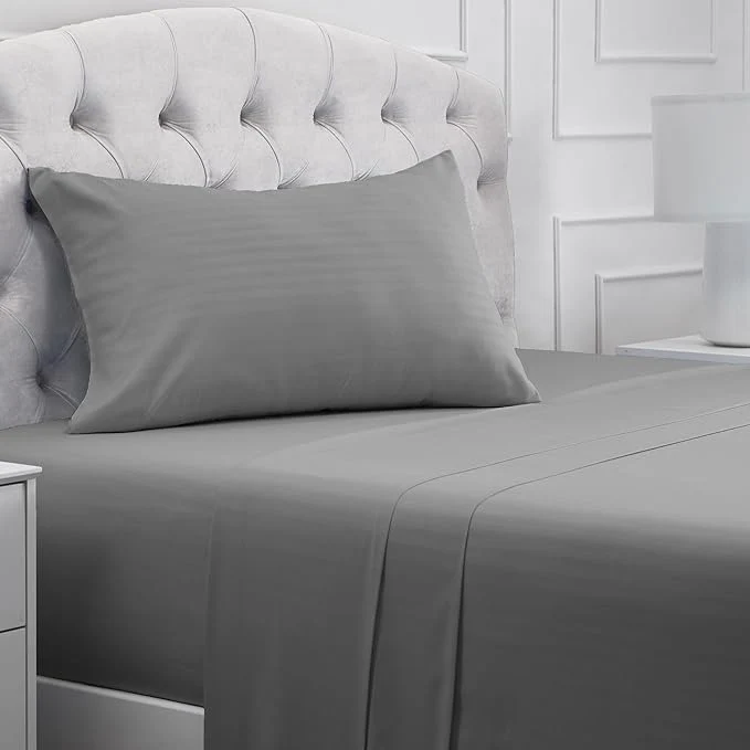 Premium Mellanni Twin Sheets Set – 3 PC Iconic Collection Bedding – Hotel Luxury Extra Soft Cooling Bed Sheets – Wrinkle Fade Stain Resistant Twin Striped Gray Silver Contemporary