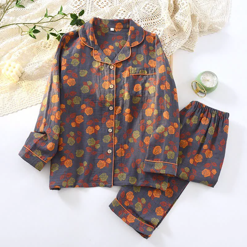 Organic Ownkoti Wild Rose Cotton Gauze Pajama Set Comfortable