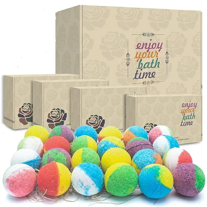 Optimized INTEYE Organic Bath Bombs Gift Set 24 Handmade Fizzies Rich in Essential Oil Dependable