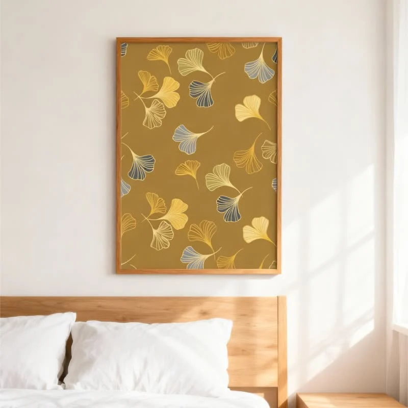 Practical Ownkoti Golden Whisper Ginkgo Leaf Decorative Painting Green