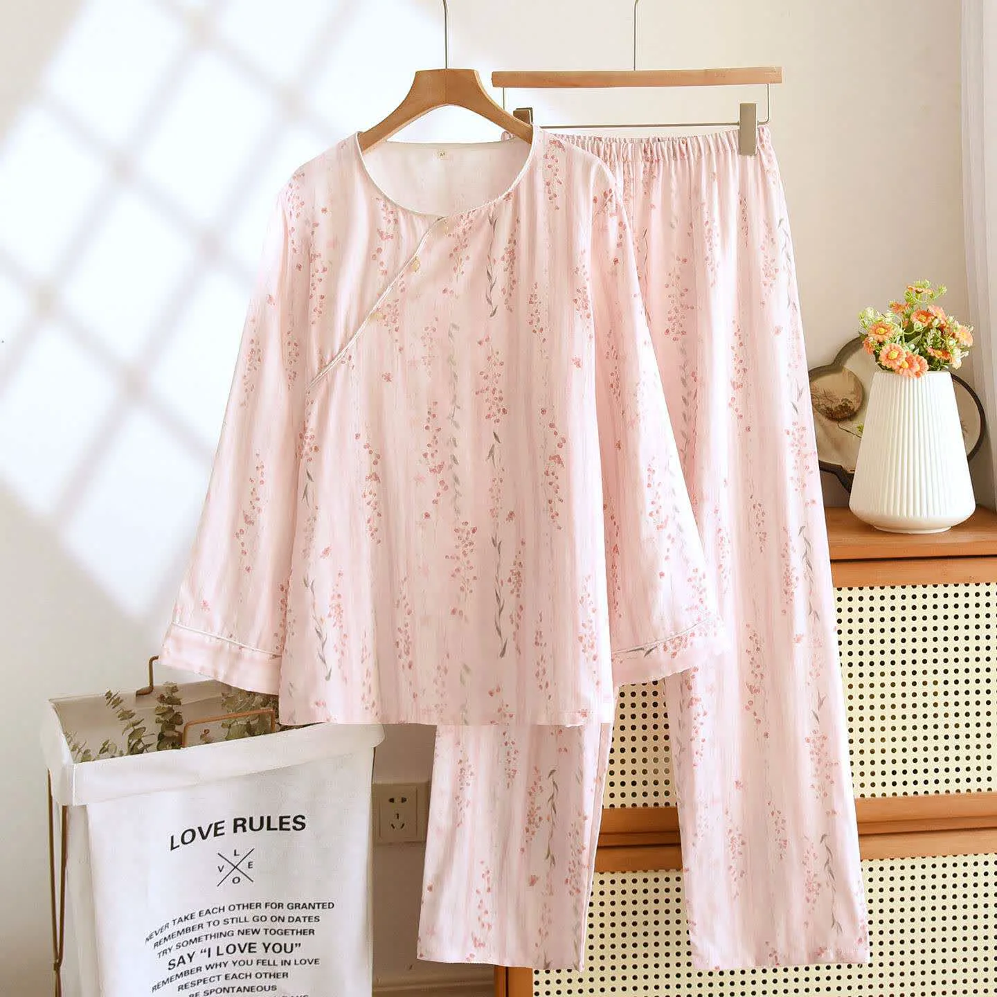 Original Ownkoti Oriental-inspired Striped Floral Cotton Loungewear Superior