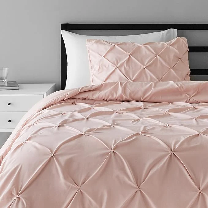 Breathable Amazon Basics 2-Piece All-Season Soft Down- Comforter Bedding Set Pinch Pleat Design with Piped Edges Twin TwinXL Blush Premium Material