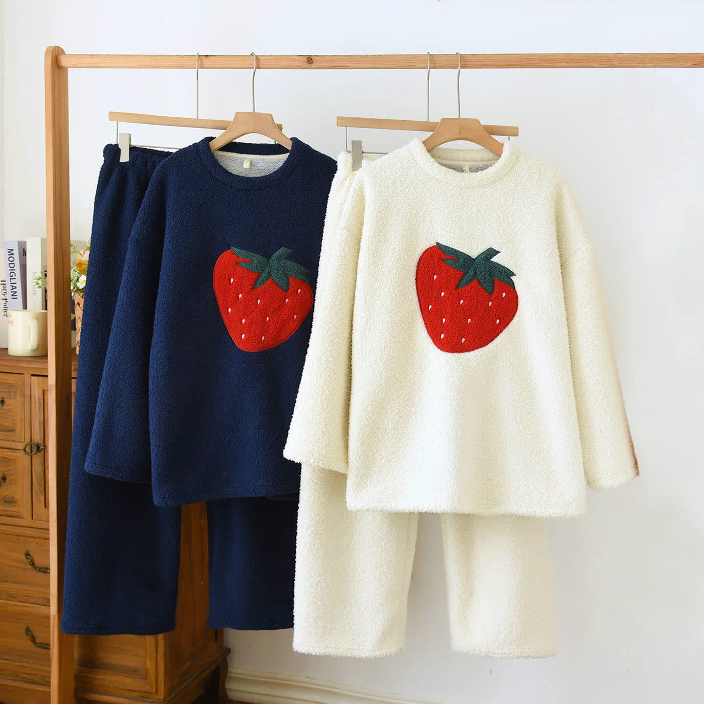 Crafted Ownkoti Strawberry Print Sherpa Loungewear Set Original Design