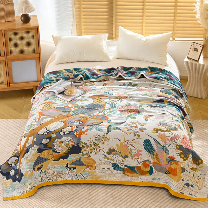 Unique Ownkoti Luxurious Bird Floral Cotton Gauze Quilt Pure