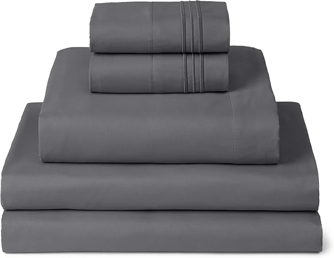 Prestigious Mellanni Split King Sheets Set – 5 PC Iconic Collection Bedding – Hotel Luxury Extra Soft Cooling Bed Sheets – Wrinkle Fade Stain Resistant Split King Gray Smooth