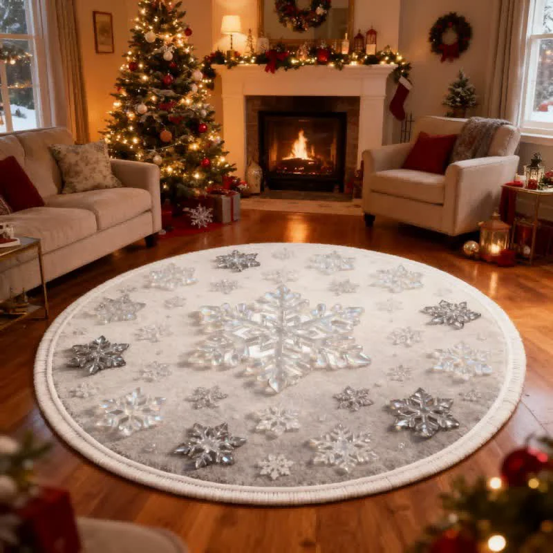 Traditional Ownkoti Christmas Snowflake 3D Effect Rug Smooth