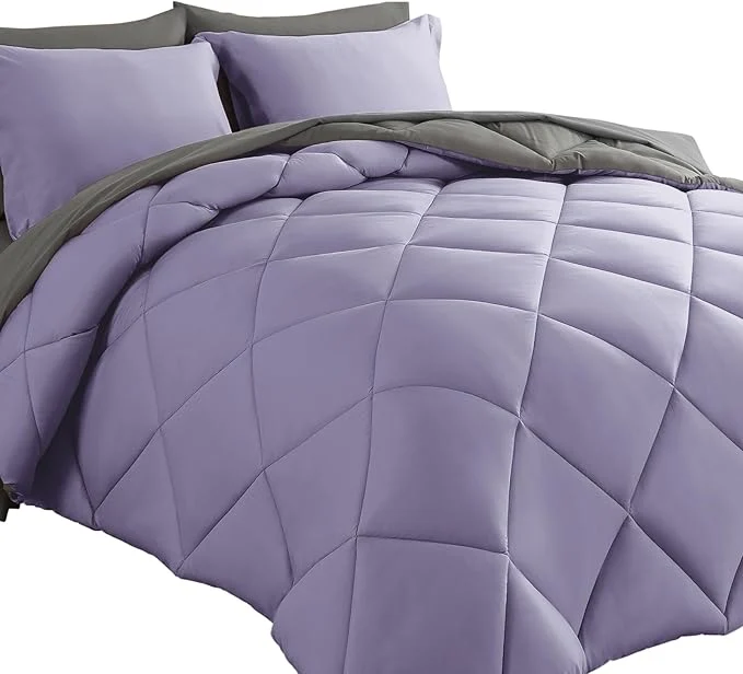 Specialty Cosybay Bed in a Bag Queen Reversible Comforter Sets 7pcs All Season Down Bedding Sets Lavender and Grey with Comforter Pillow Shams Flat Sheet Fitted Sheet and Pillowcase Prestigious