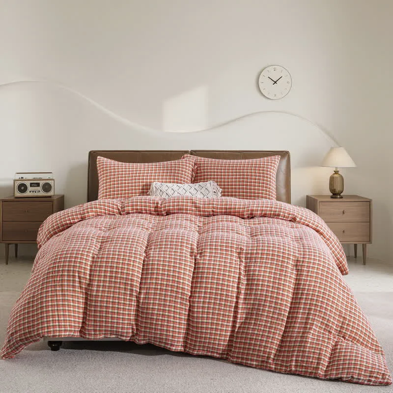 Consistent Ownkoti Cozy Plaid Cotton Duvet Cover Set 3PCS Pure