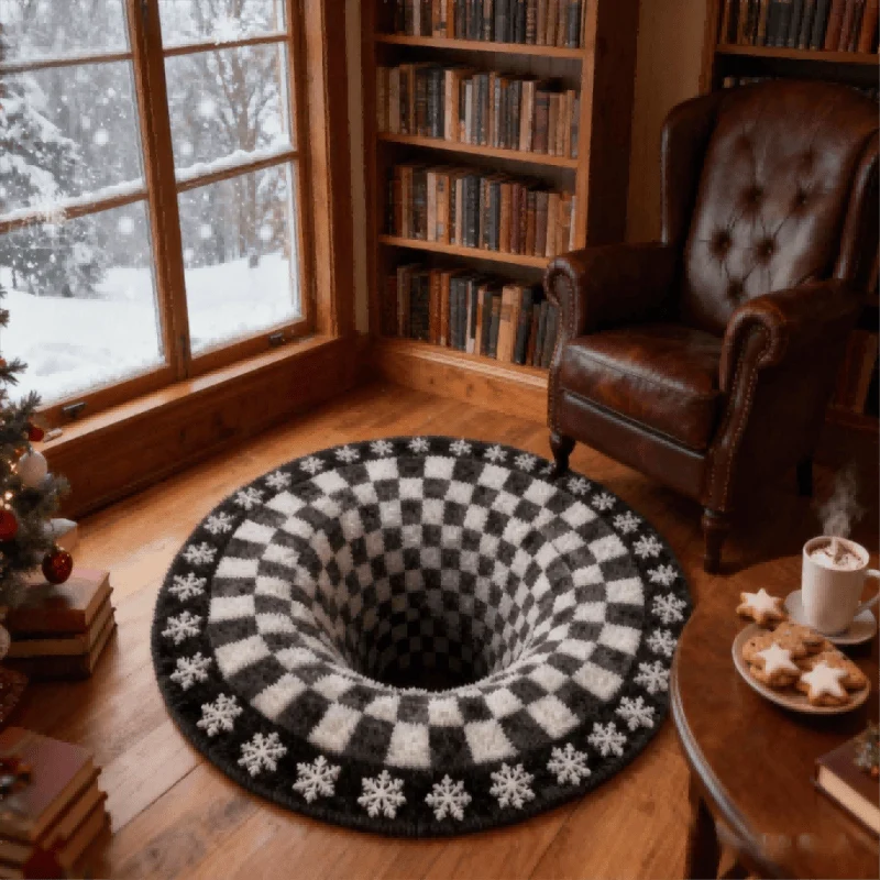 Durable Ownkoti Black Hole 3D Checkered Rug Detailed