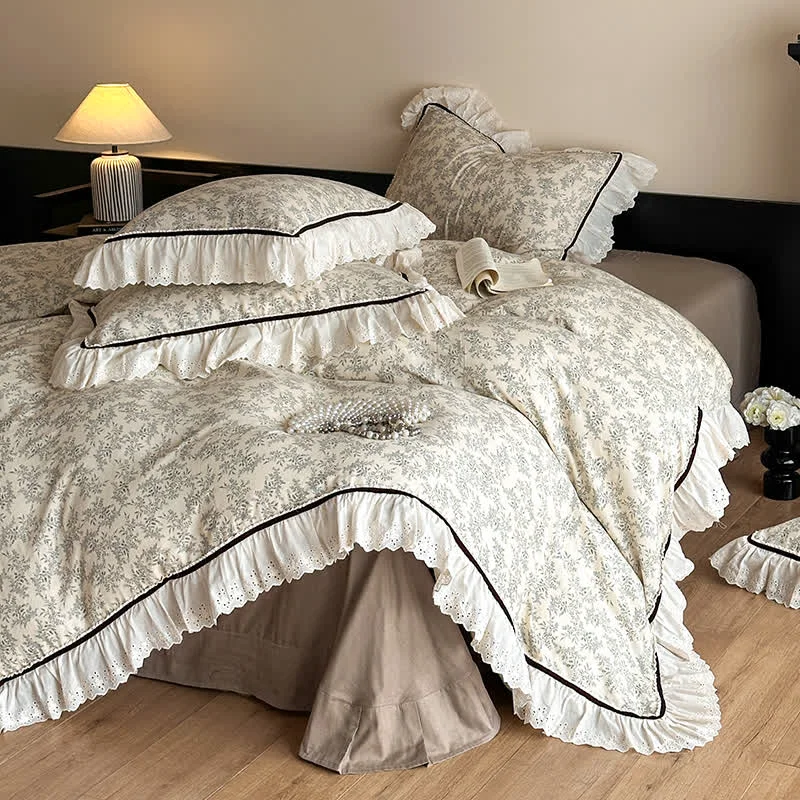 High-Grade Ownkoti Elegant Floral Cotton Gauze Lace Bedding Set Innovative