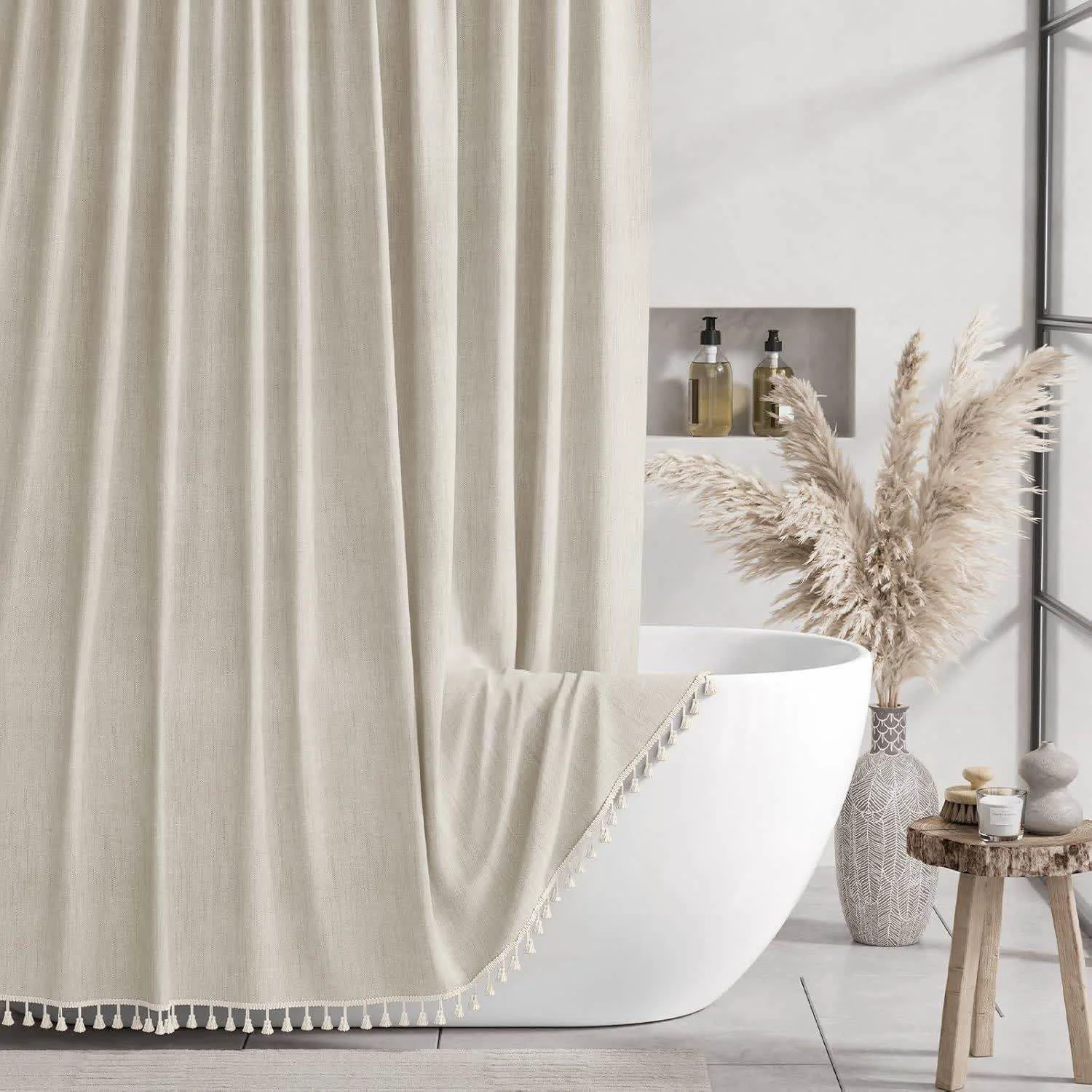 Smooth Ownkoti Solid Color Minimalist Tassel Shower Curtain Optimized