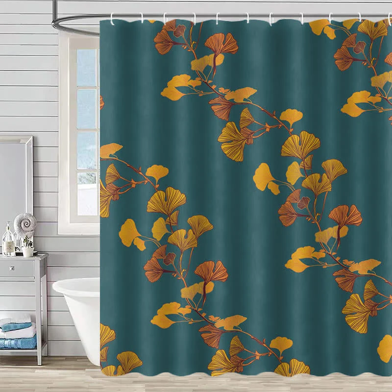 Verified Ownkoti Ginkgo Leaf Print Shower Curtain Trendy