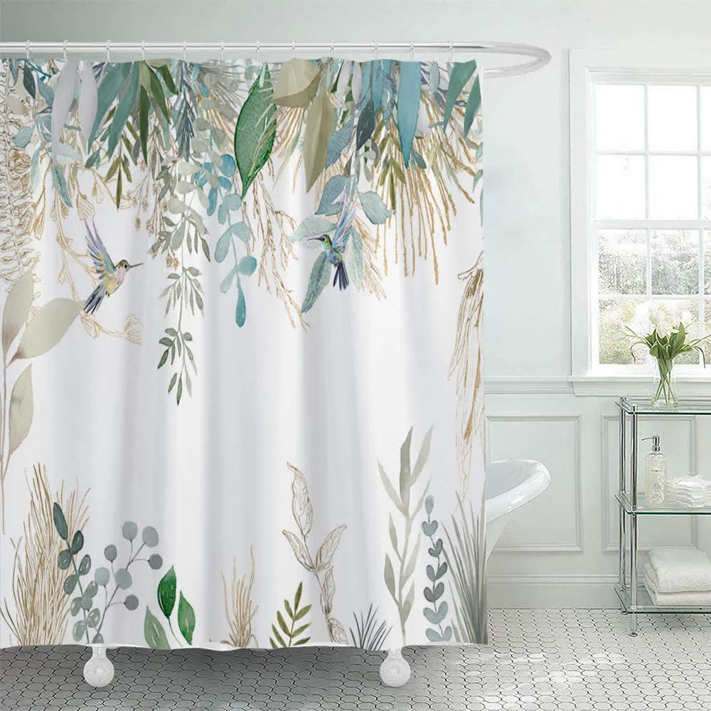 Durable Ownkoti Botanical Bird Print Shower Curtain Genuine