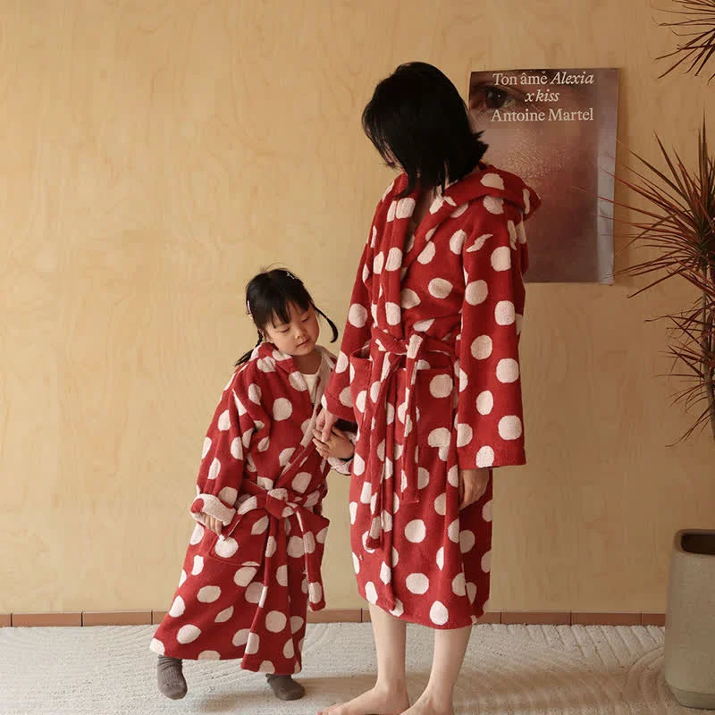 Sophisticated Ownkoti Matching Family Polka Dot Hooded Cotton Robe Original