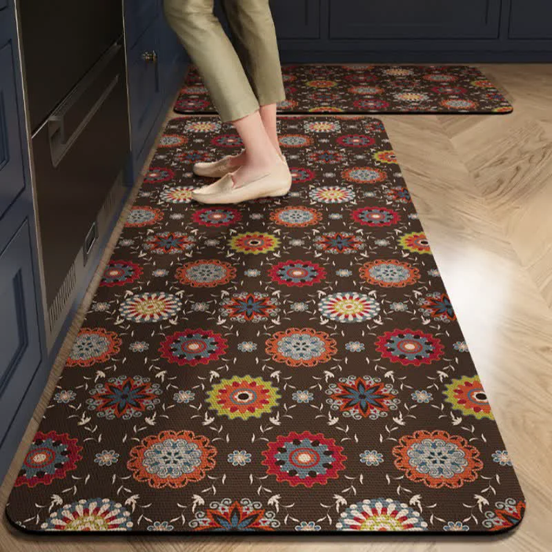 Recyclable Ownkoti Retro Circle Floral Kitchen Rug High-Performance