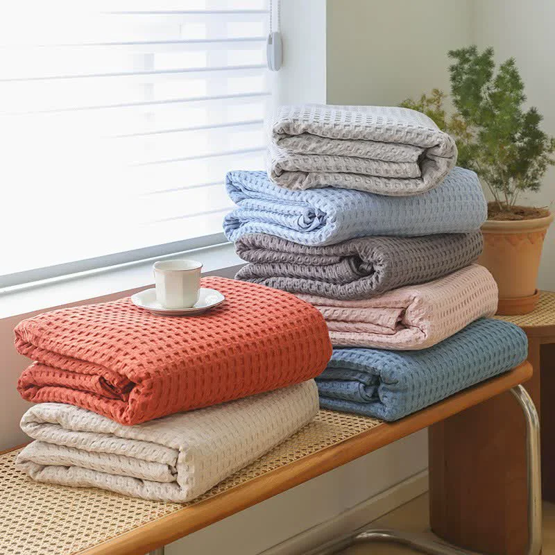 Green Ownkoti Solid Waffle Cotton Gauze Blanket Traditional