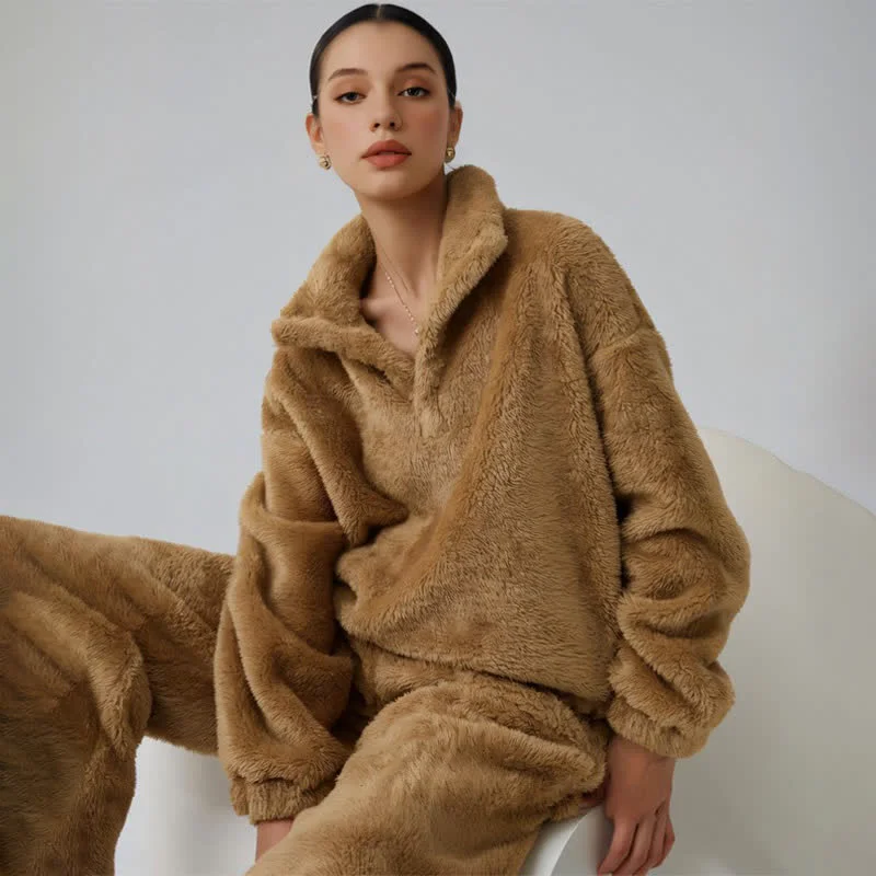 Outstanding Ownkoti Solid Color Plush Loungewear Set Superior