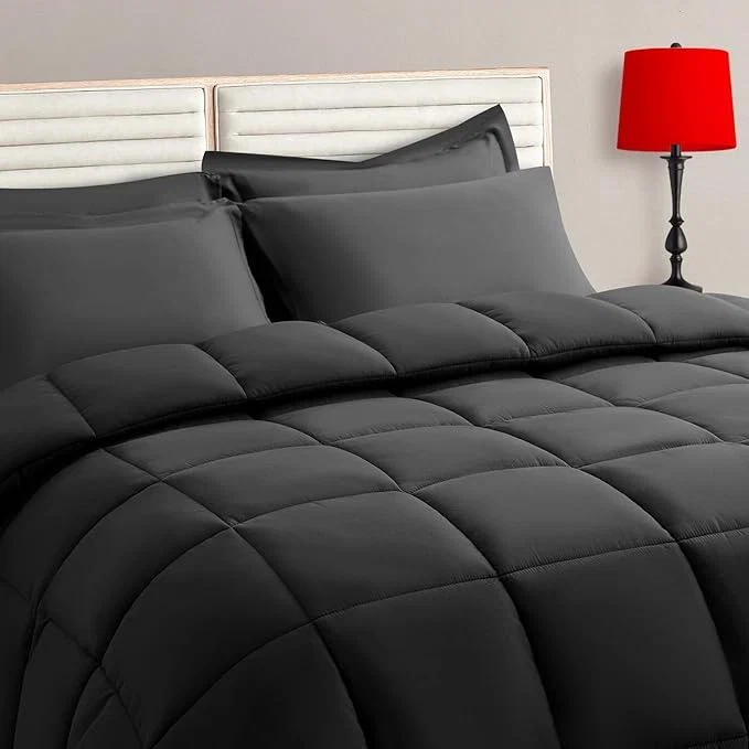 Professional TAIMIT Dark Grey Twin Size Comforter Set – 5 Pieces Bed in a Bag Bedding Sets with All Season Soft Quilted Warm Fluffy Reversible Comforter Flat Sheet Fitted Sheet 1 Pillow Shams 1 Pillowcases Trusted