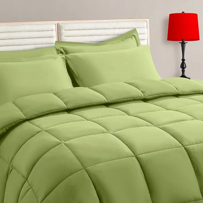 Original TAIMIT Sage Green Queen Size Comforter Set – 7 Pieces Bed in a Bag Bedding Sets with All Season Soft Quilted Warm Fluffy Reversible Comforter Flat Sheet Fitted Sheet 2 Pillow Shams 2 Pillowcases High-Quality