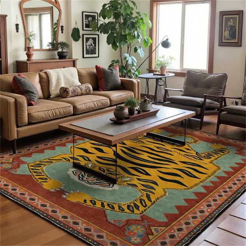Artisan Ownkoti Tibetan Tiger Foladable Rectangle Area Rug Detailed