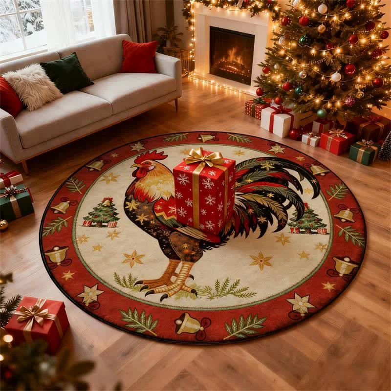 Proven Ownkoti Christmas Rooster Non-Slip Round Area Rug Optimized
