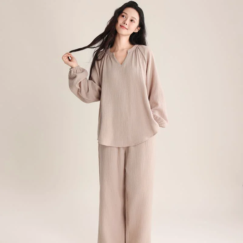Versatile Ownkoti Minimalist V-neck Cotton Loungewear Set Sophisticated