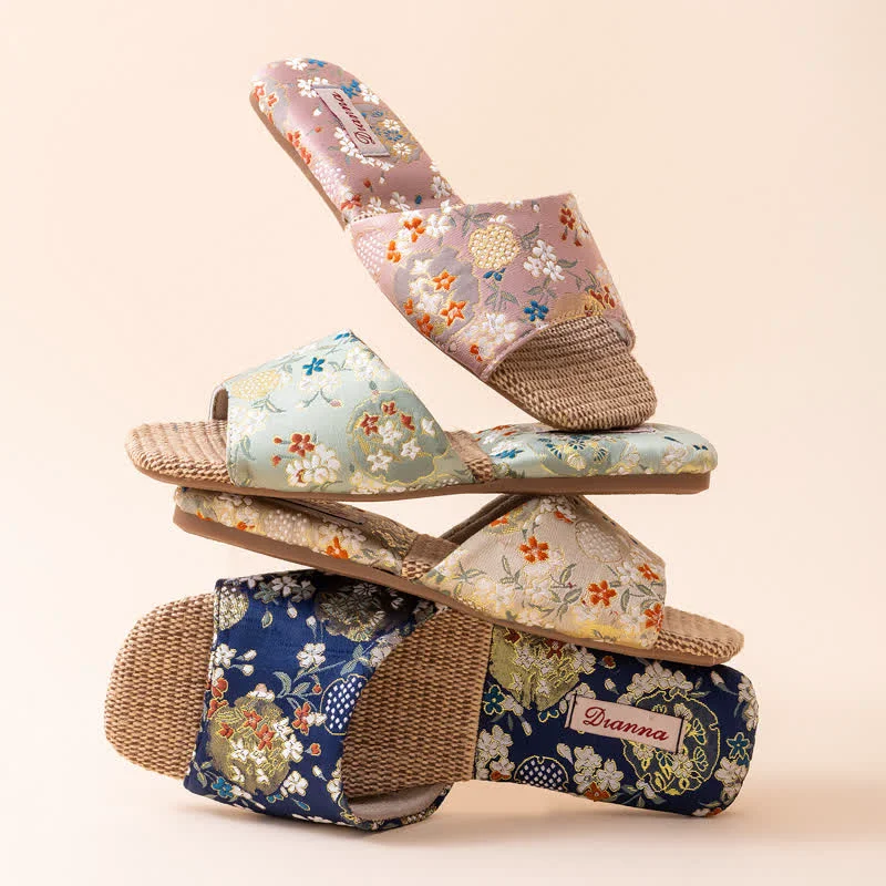 Powerful Ownkoti Floral Embroidered Linen House Slippers Versatile