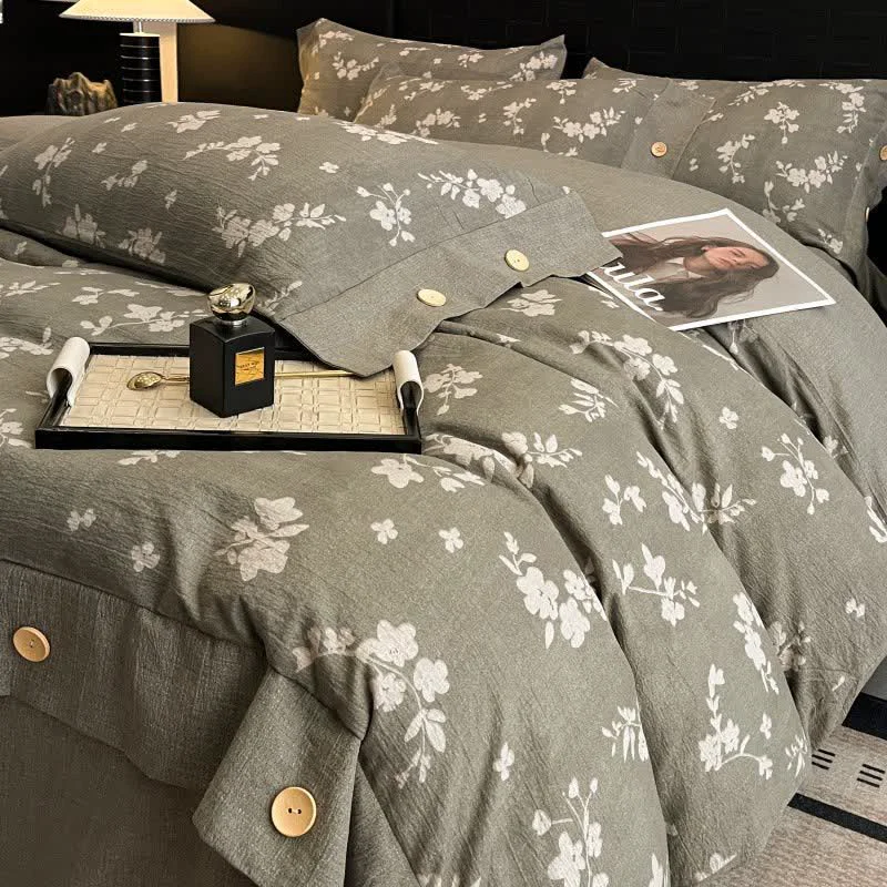 Functional Ownkoti Vintage Floral Linen Button Bedding Set 4PCS Outstanding