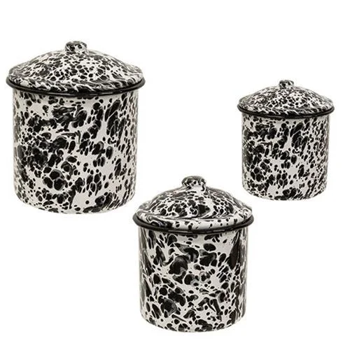Versatile Black Splatter Enamel Kitchen Canister Set 3-Piece Classic