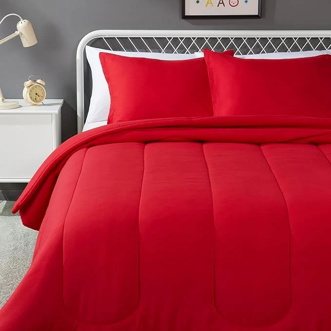 Exceptional Amazon Basics 3-Piece Soft Microfiber Kids 39 Comforter and Pillow Sham Set Full Queen Red Solid Sophisticated