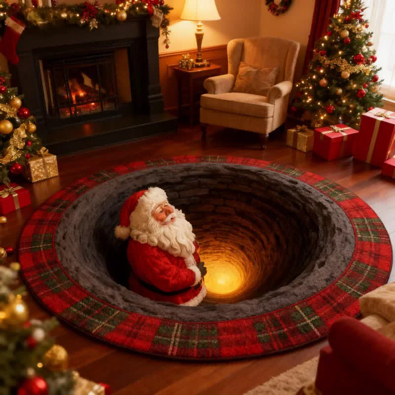 High-Performance Ownkoti Christmas Santa Plaid 3D Effect Rug Recyclable