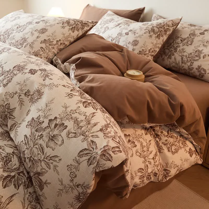 Original Ownkoti Floral Leaf Brushed Cotton Bedding Set High-End