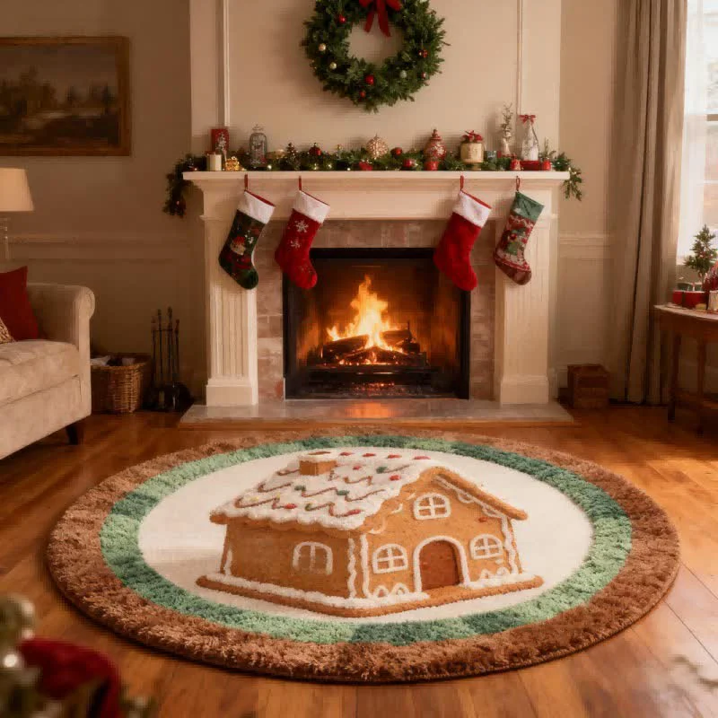 Premium Ownkoti Charming Little House Round Rug Fashionable