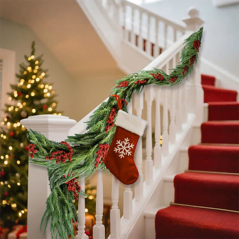 Effective Ownkoti Faux Norfolk Pine Red Berry Christmas Garland Premium Material